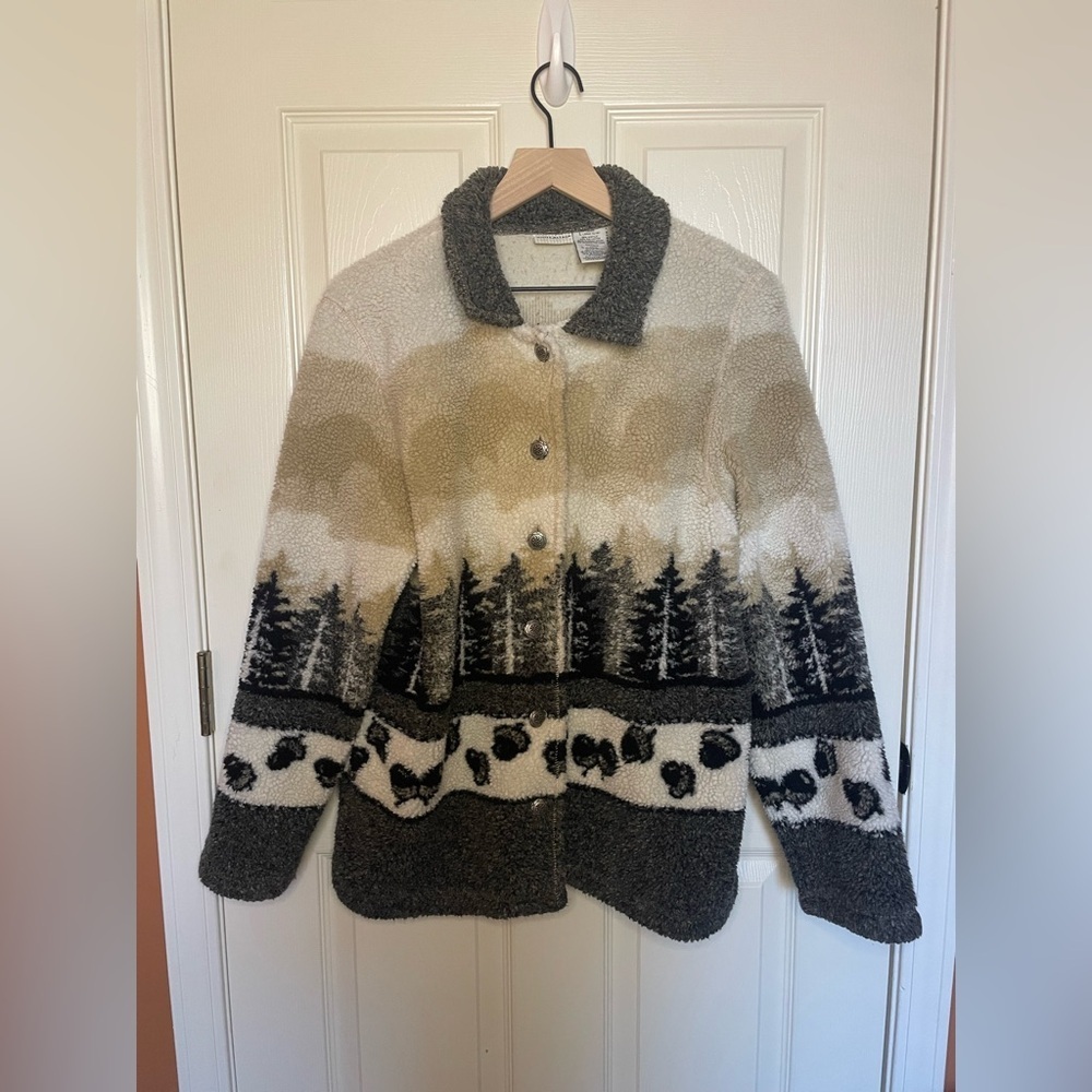 White Stag Vintage Scandi Fleece Alpine Forest Jacket Size Large